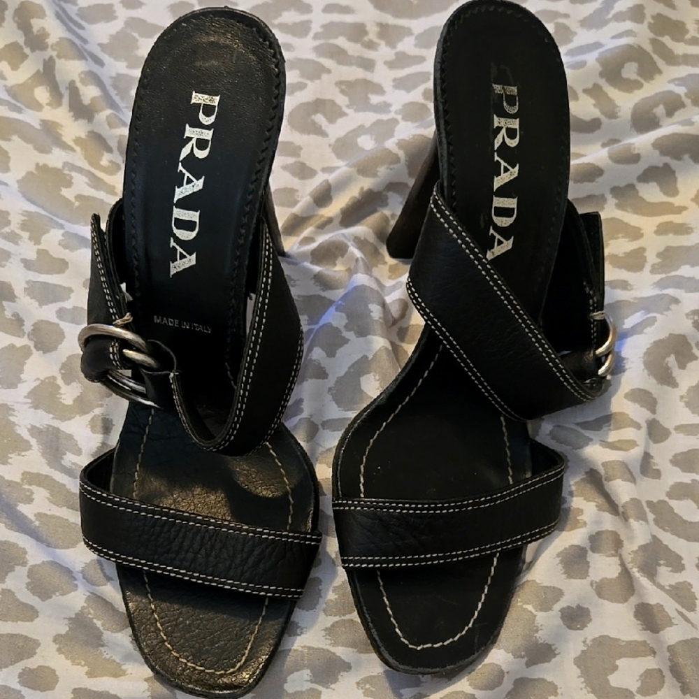 Prada Black Leather Women's Heels